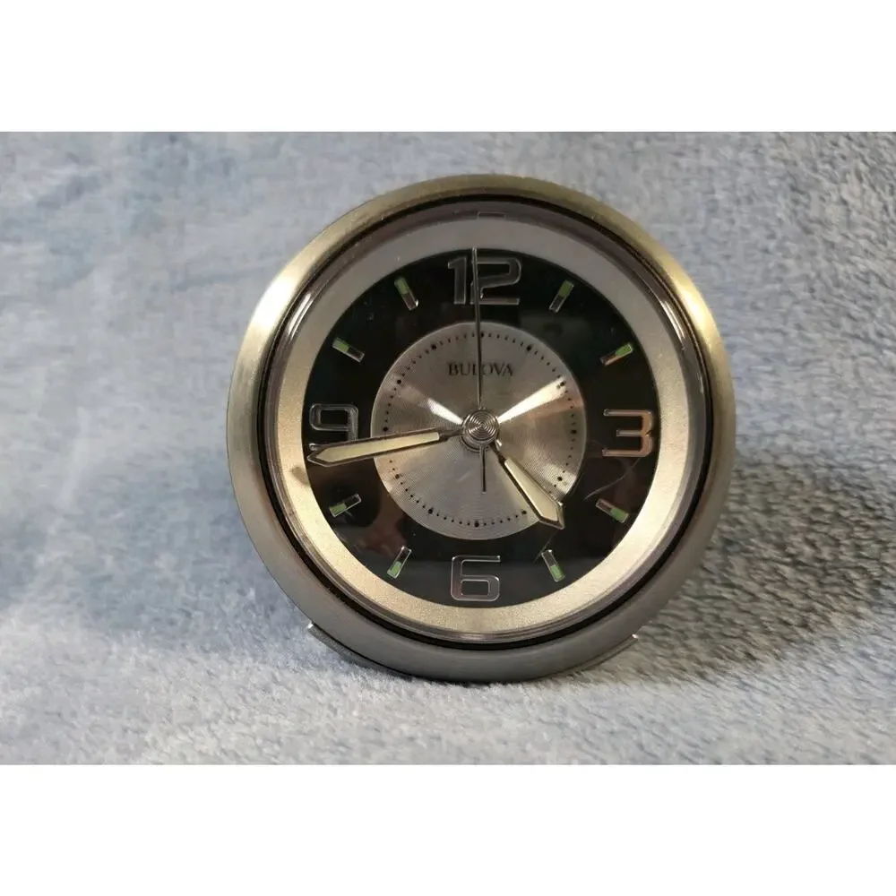 Bulova B5027 Lite Night Alarm Clock Brushed Silver Black Light Snooze-Works